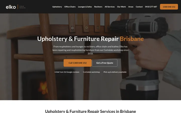 Elko Chair Repairs homepage, a website built and managed by Sites Crafted