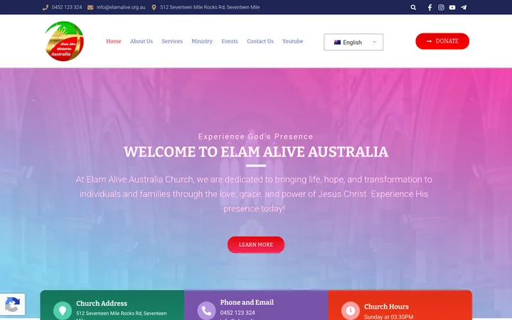 Elam Alive Church homepage, a website built and managed by Sites Crafted