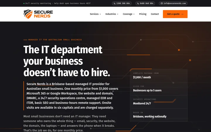 Secure Nerds homepage, a website built and managed by Sites Crafted