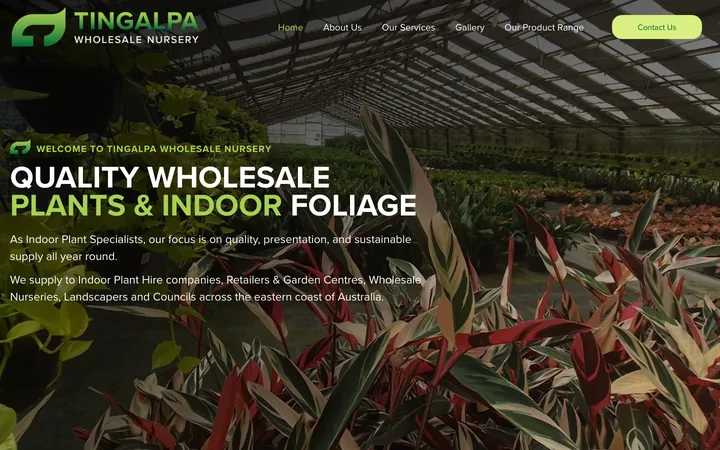 Tingalpa Wholesale Nursery homepage, a website built and managed by Sites Crafted
